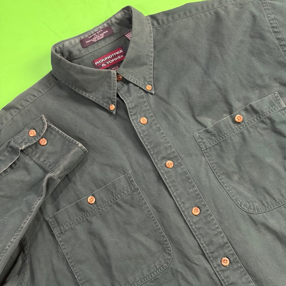VTG 90s Roundtree & Yorke Canyon Cloth Workwear Shirt Mens L Green 100% Cotton